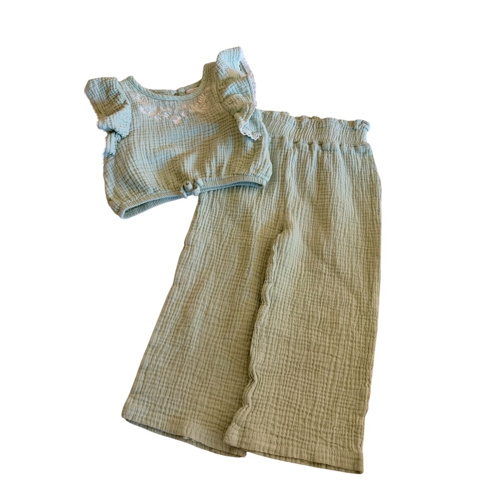 Little Girls Matching Waffle Knit Pant Set, Rachel Zoe, Green White, Size 4T